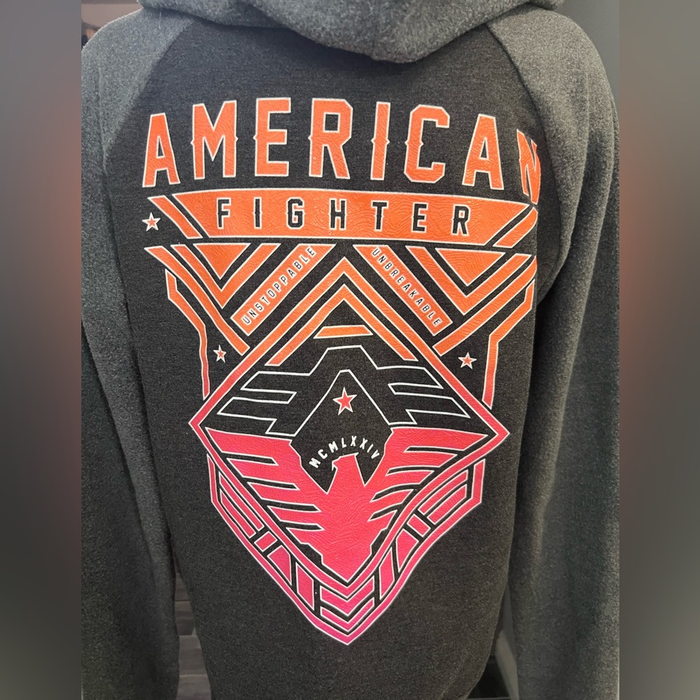 American Fighter Gray and Pink Hoodie - Picture 8 of 9